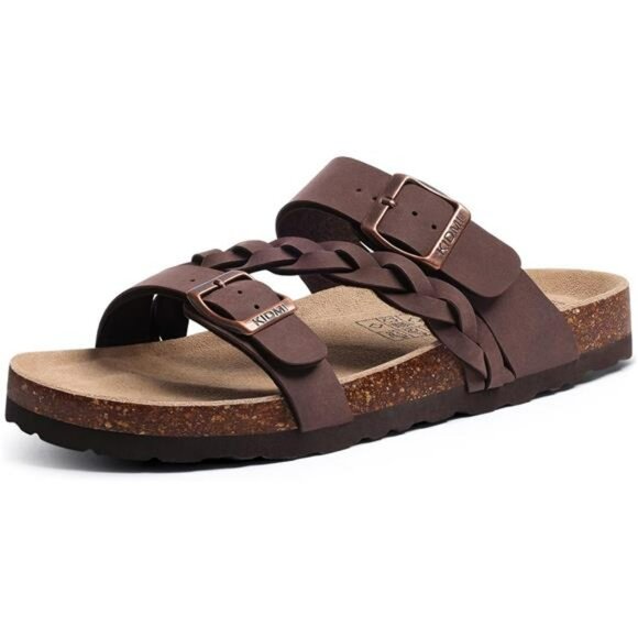 Womens Cork Footbed Slide Sandals Arch Support Adjustable Summer Slip On - Picture 1 of 8